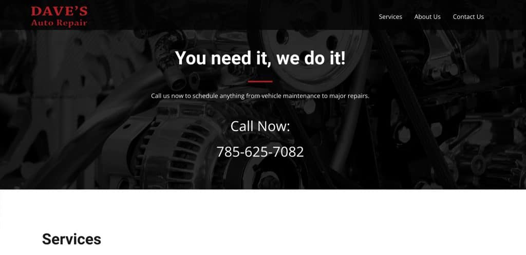 Dave's Auto Repair Website Screenshot